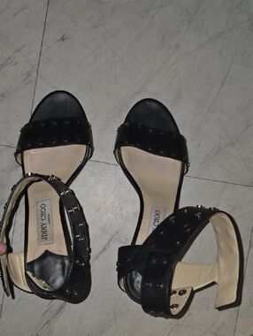 Jimmy Choo Black Studded Open-Toe Ankle-Strap Heels